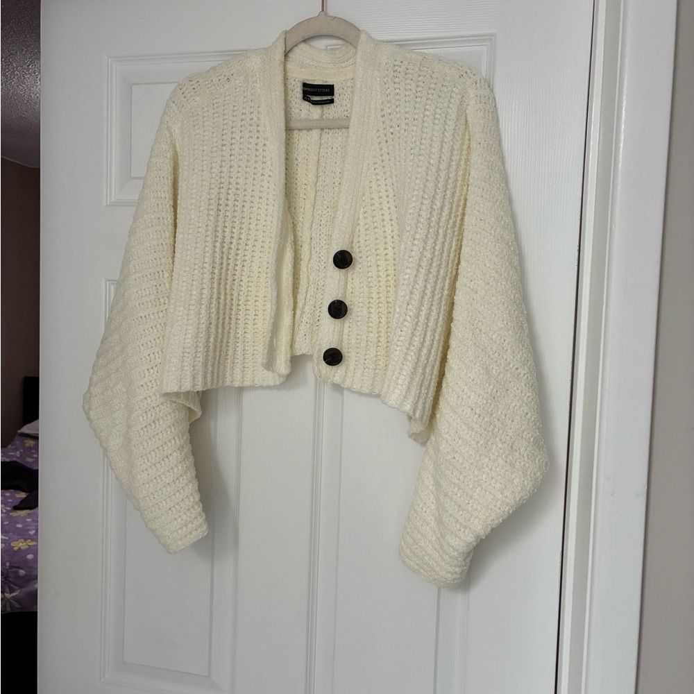 Urban Outfitters Cropped off white Knit Shrug with Button Front